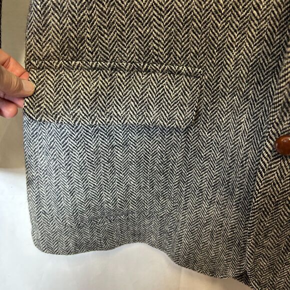 Vintage Marshall & Reed Harris Tweed Black Gray Herringbone Sport Coat Size 42 - Picture 10 of 15